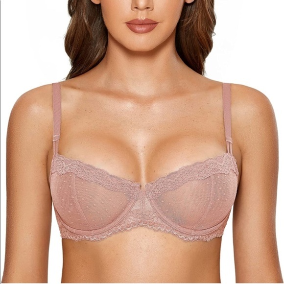 Other - 🆕 Sexy Lace Bra Underwire Balconette Unlined Demi Sheer Plus Size